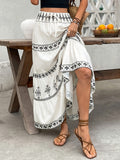 Women'S Boho Maxi Skirt: Tiered Layers, And Multicolor Print - a Flowing, Chic Style for Summer - White