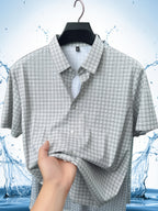 Summer Men's Ice Silky Fiber Fabric Short-Sleeve Shirt, Completely Seamless, Wrinkle-Free, Iron-Free, Business Casual, Cool, Wrinkle-Resistant, High-End and Elegant, Birthday Gift - Light Grey