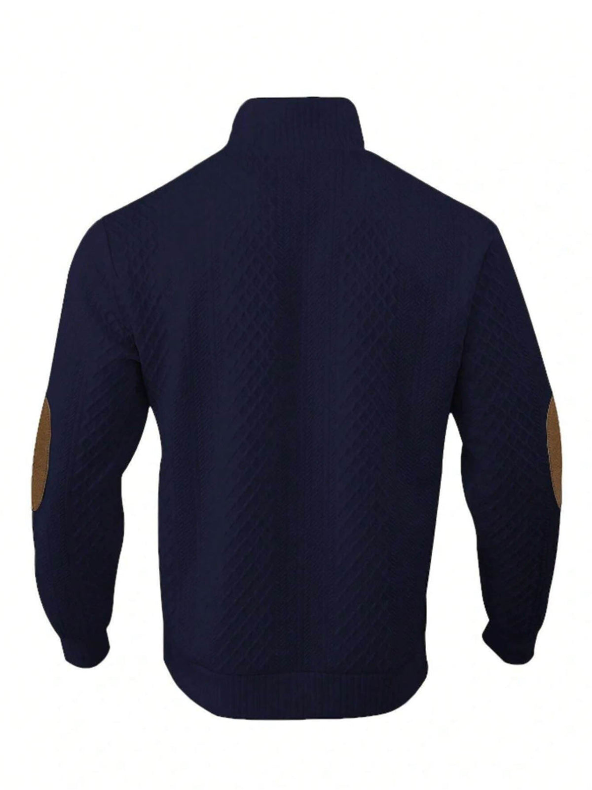 Men's New Jacquard Top with Textured Classic Stand Collar to Enhance Neckline, Half-Button Placket Continuing Vintage Henley Style, Patchwork Design Fashion Knit Shirt - Navy Color