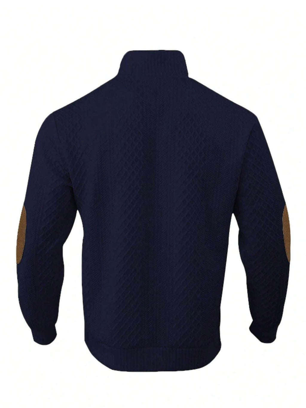 1pc Men'S Stand-Up Collar Jacquard Knit Henley Shirt, Mature Retro Mock Neck Pullover Polo, Random Texture Color-Block Neckline Jacquard Patchwork Design, Suitable for Outdoor Casual Sports Wear, Can Be Used As a Men'S Birthday Gift - Navy Color