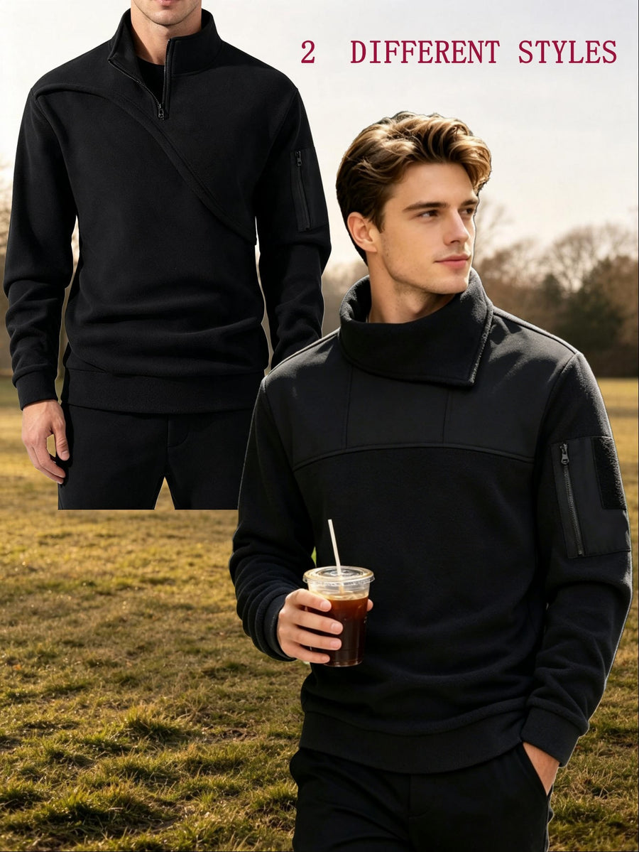 Men'S Autumn And Winter Novelty Sweater Two-Piece Set, Different Sweaters, Fashionable Street Tops - Black