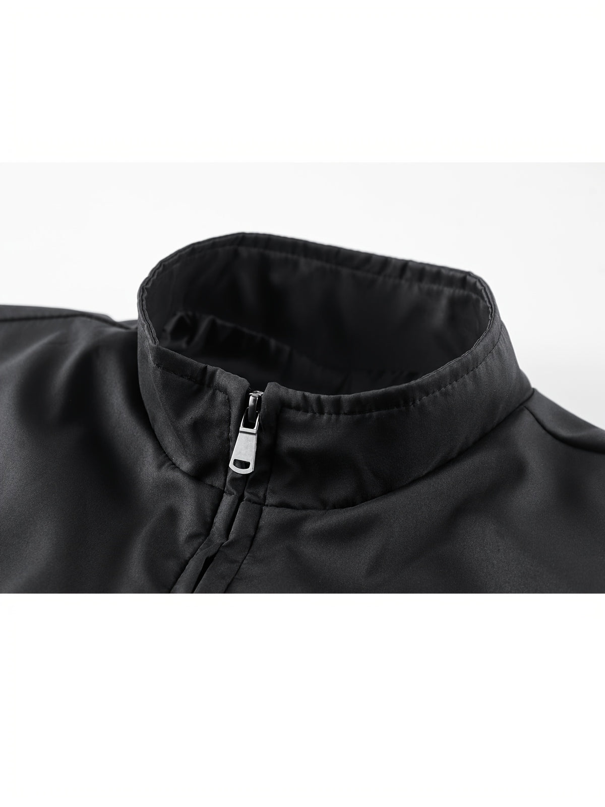 New Men'S Jacket for Spring/Autumn, New Business Casual Top with Stand-Up Collar And Zipper Closure, Machine Washable Polyester, Solid Regular Fit Suitable for Autumn Weather, Men'S Business Casual - Black