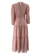 Women'S Middle Eastern Muslim Solid Color Temperament Long Robe Dress (Headscarf Not Included) - Lotus Pink
