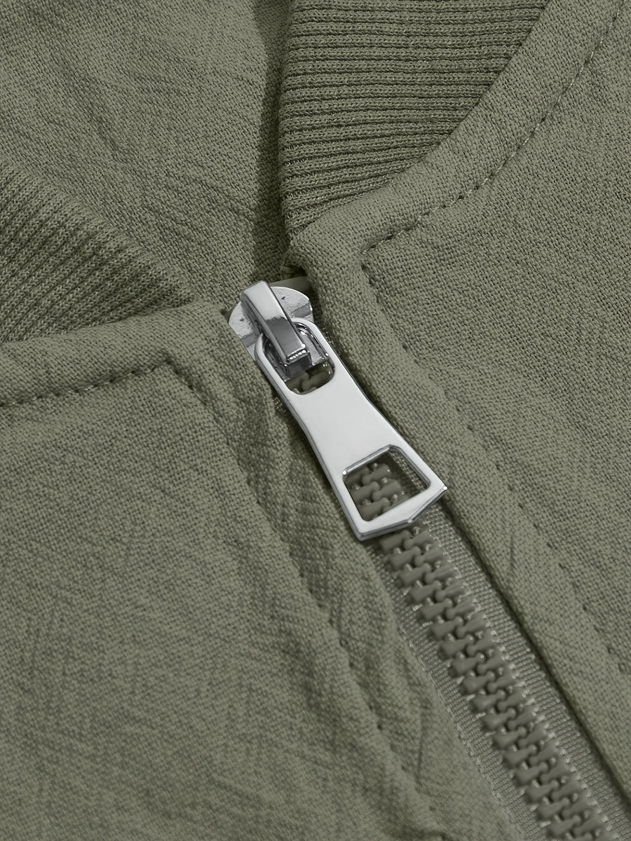 Men's Autumn/Winter 100% Zip-Up Pilot Jacket Coat, MILANO Print Zipper Stand Collar Casual Baseball Jacket, 6 Colors Available, Casual, Simple, Breathable, Lightweight Outerwear Winter Clothes for Men - fern green