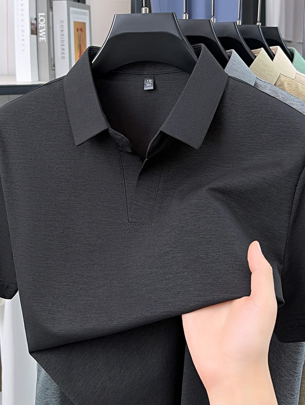 Men'S V-Neck Polo Shirt, Comfortable And Breathable Business Casual Collared Short Sleeve T-Shirt, Non-Stick to Skin When Sweaty, Maintaining Dry And Comfortable for Long Time Wear - Black