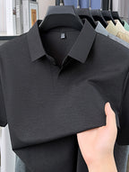 Men'S V-Neck Polo Shirt, Comfortable And Breathable Business Casual Collared Short Sleeve T-Shirt, Non-Stick to Skin When Sweaty, Maintaining Dry And Comfortable for Long Time Wear - Black