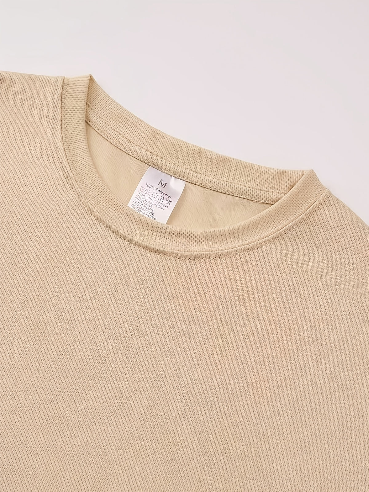 Handwritten Style Letter A Print T-Shirt, Minimalist Line Short Sleeve - Apricot