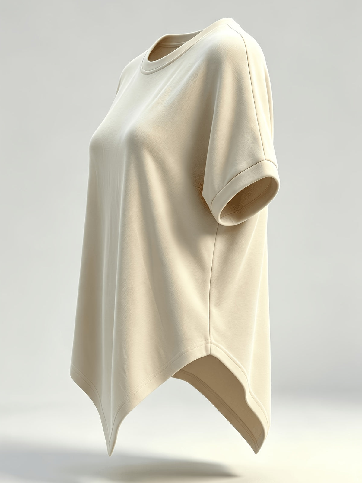 Women's Round Neck Irregular Hem Short Sleeve T-Shirt with Back Center Spliced Design, and Figure-Flattering, Versatile Daily Wear Base Layer Top - Apricot