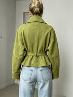 New Cross-Border Women'S Fashionable Elegant Women'S Early Autumn Tie-Up Solid Color Long Sleeve Coat - Green