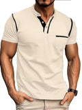 2025 Summer New Arrival Men's Color-Block Striped Short-Sleeve Henley Shirt, Cool and Breathable - Apricot