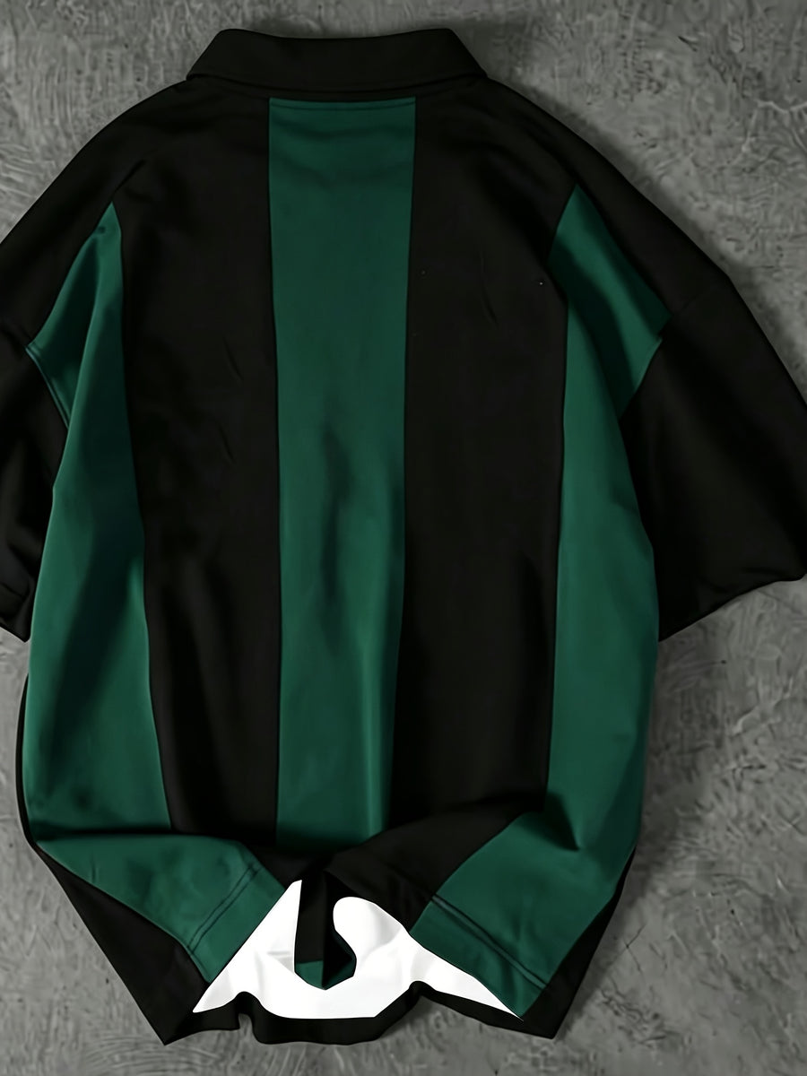 Men's Casual Striped Polo Shirt, Suitable for Summer and Casual Attire - Dark Green