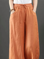 Women'S Casual Straight Leg Wide Leg Thin Trousers - Orange