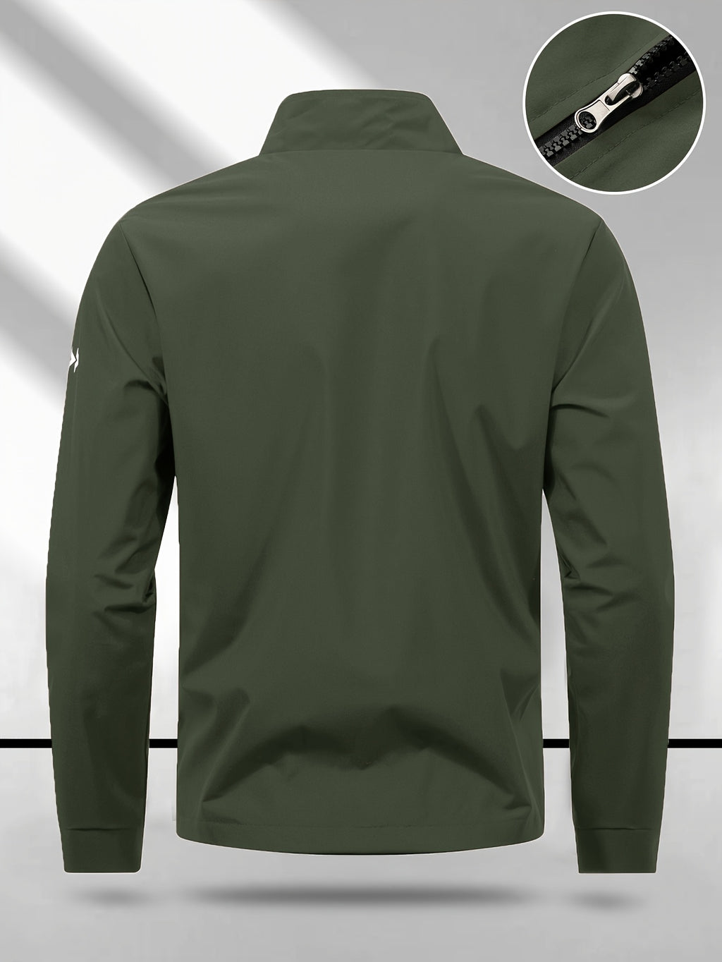 Trendy Vintage Men's Spring/Autumn New Casual Versatile Jacket Outdoor Sports Windproof Coat with Contrasting Color Stand Collar, Transitional Layering Essentials - Olive