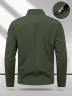 Trendy Vintage Men's Spring/Autumn New Casual Versatile Jacket Outdoor Sports Windproof Coat with Contrasting Color Stand Collar, Transitional Layering Essentials - Olive