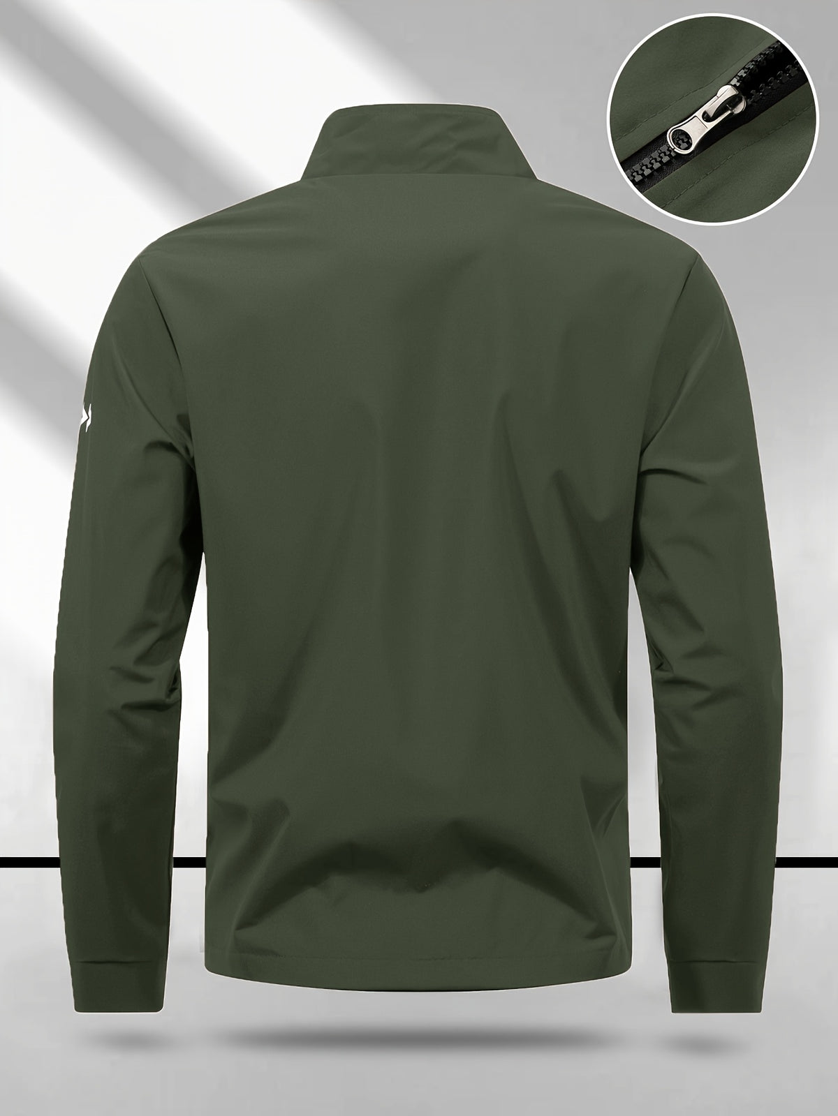 Trendy Vintage Men's Spring/Autumn New Casual Versatile Jacket Outdoor Sports Windproof Coat with Contrasting Color Stand Collar, Transitional Layering Essentials - Olive