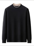 Men'S Round Neck Knit Sweater, Gray Contrast Trimmed Collar Long Sleeve, Light Business Style, Regular Fit for Fall/Winter, Suitable for Layering And Casual Outings - Black