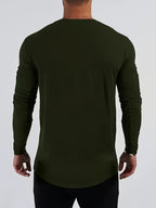 Men's Spring/Autumn Long-Sleeve Shirt T-Shirt - -Compatible Suitable for Casual & -Casual Wear, Round Neck -Fit Shirt, Machine Washable Non- Top for Daily Office, Semi-Formal Outfits (No Belt) - Green