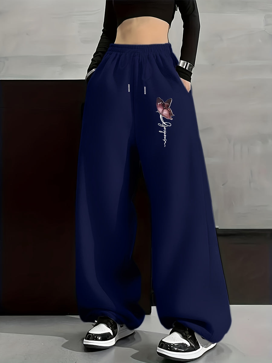 Autumn and Winter Fashion Casual Women's Trousers, Monochrome Tunic S Trousers, Casual Loose Sweatpants, Women's Fashion - Navy Color