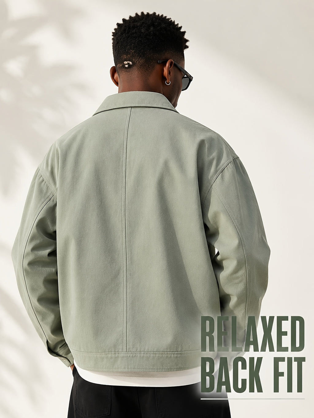Men'S Lapel Collar Snap Button Utility Jacket, Multi-Patch Pockets Design with Pen Slot, Loose Short Cut Workwear Outer Coat, Durable Fabric Street Style Outerwear for Everyday City Wear - Salt Ash Green