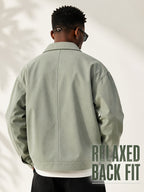 Men'S Lapel Collar Snap Button Utility Jacket, Multi-Patch Pockets Design with Pen Slot, Loose Short Cut Workwear Outer Coat, Durable Fabric Street Style Outerwear for Everyday City Wear - Salt Ash Green