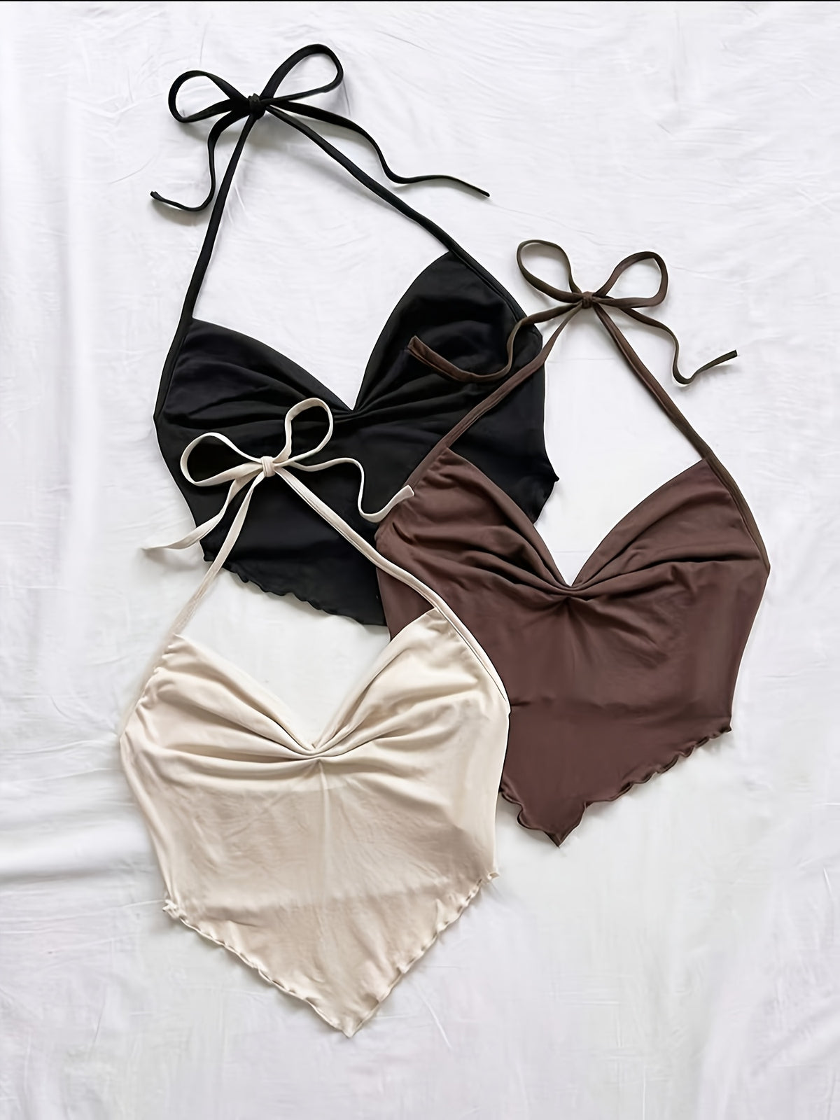 3pcs Set Women'S Spring Summer New Casual Vacation Outfit Western Beach Tropical Cami Party Top Easter Music Festival - Black+khaki+apricot