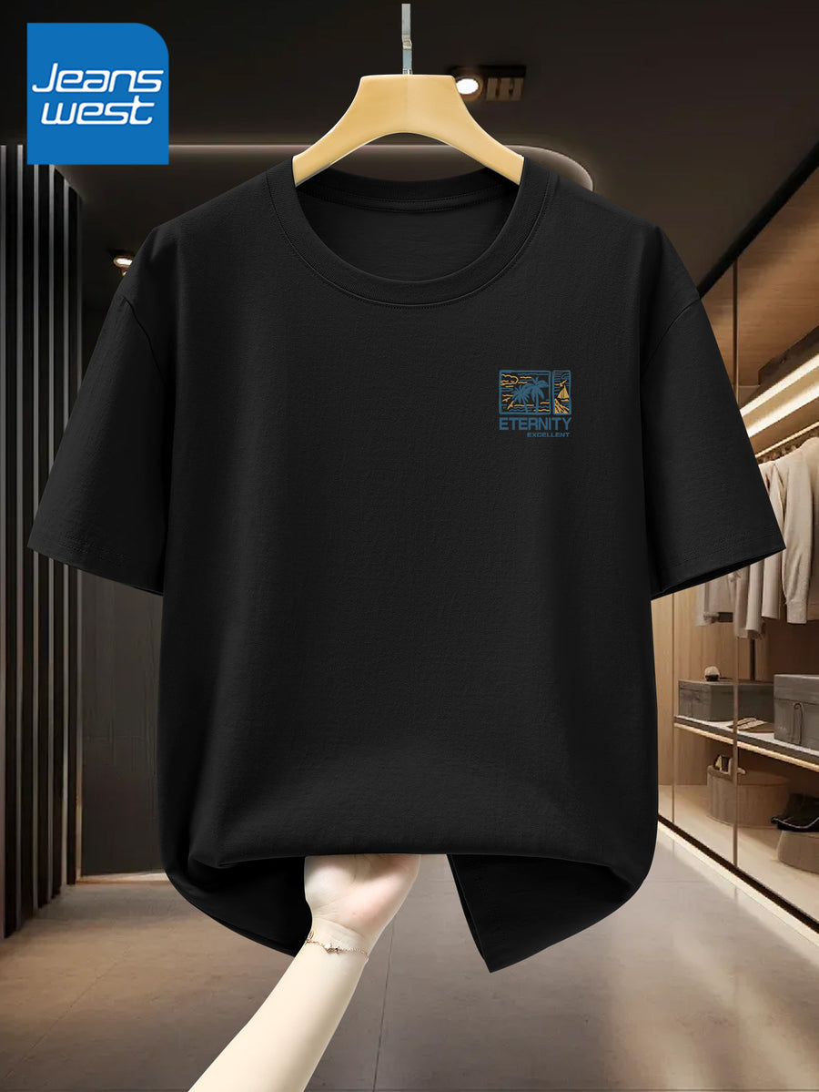 100% Men'S Summer Casual T-Shirt, Loose Fit - Black