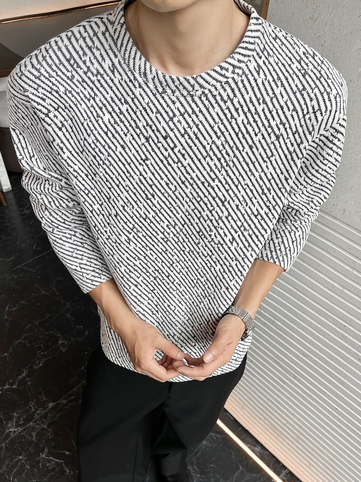 Men'S Casual Sports T-Shirt, 1pc Men'S Fashion Trendy Casual Long Sleeve T-Shirt, Loose Fit, Comfortable Stretch Fabric, Suitable for Daily Casual Wear - White