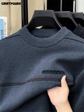 CATMA CRRTMARO Autumn/Winter Knitted 3D Solid Color Crew Neck Sweater, Basic Thickened Pullover, Men's Fashion Knitwear Long Sleeve HH - Medium Gray