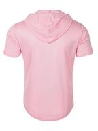 1 Men's Casual Henley Shirt, Men's Sportswear Fitness Hooded Short-Sleeve T-Shirt, Summer Hooded Sports Top T-Shirt - Pink Color