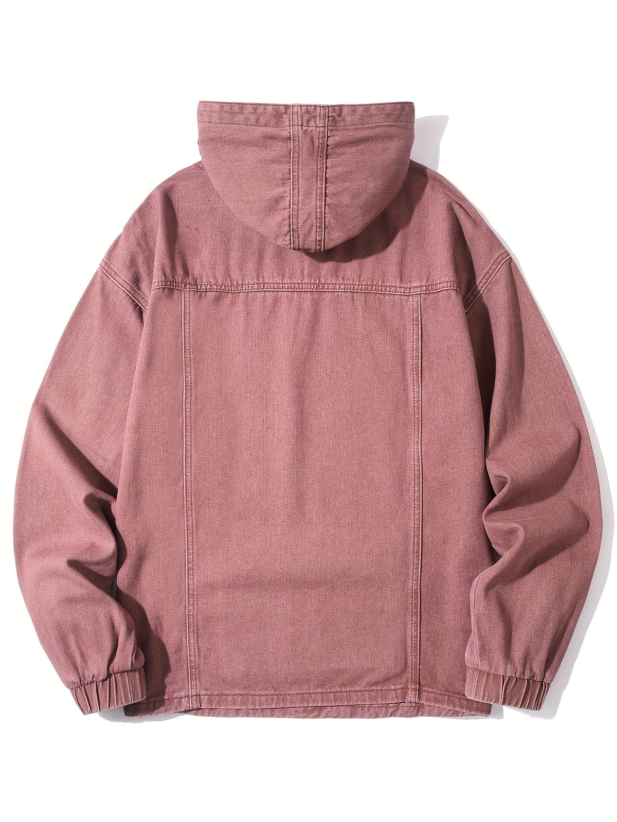 YASUYUAN Men's Light Color Denim Hooded Jacket - Loose Fit -Blend (Suitable for all-Season Wear) with Shrunk Hem & Sleeve Roll, Casual Outerwear, Machine Washable Denim Coat - Burgundy