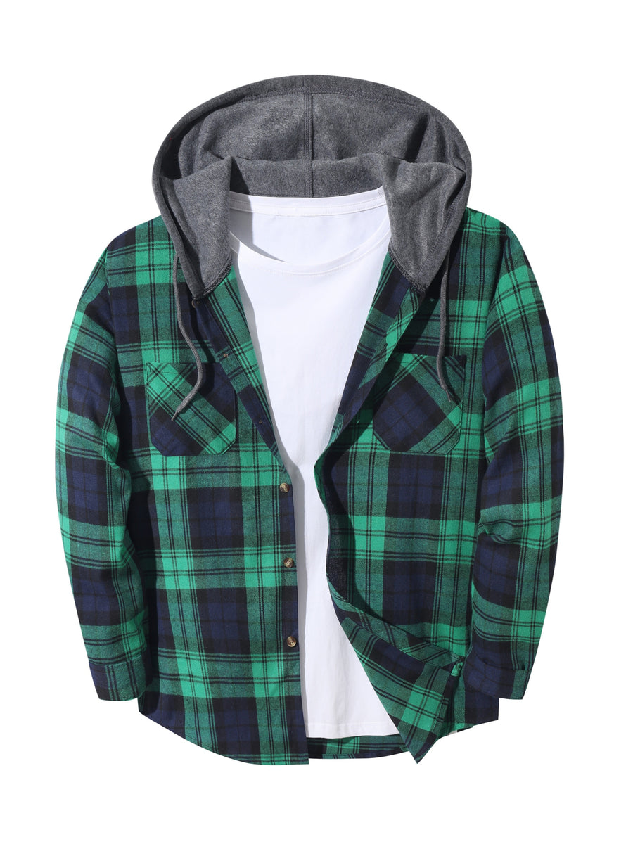 Men'S Plaid Hoodie Fashion Hoodie Fleece Shirt Price Long Sleeve Casual Button-Up Hoodie, Autumn Essentials - Green Navy Blue A3