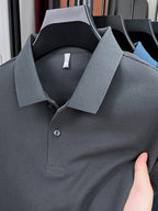 Spring and Autumn Men's Lapel Polo Shirt, Fashionable Solid Color Base Layer Top, Versatile Business Casual Long Sleeve T-Shirt, Suitable for Daily Work Scenes, The Best Gift for Friends and Relatives - Dark Gray