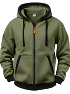 5pcs Set of Color-Blocked Full-Zip Hooded Cardigans, Easy Layered Thick RUN Inspirational English Short Sentence Small Print Loose Drawstring Casual Long Sleeve Jacket - Black + Army Green + Grass Green + Orange + Khaki
