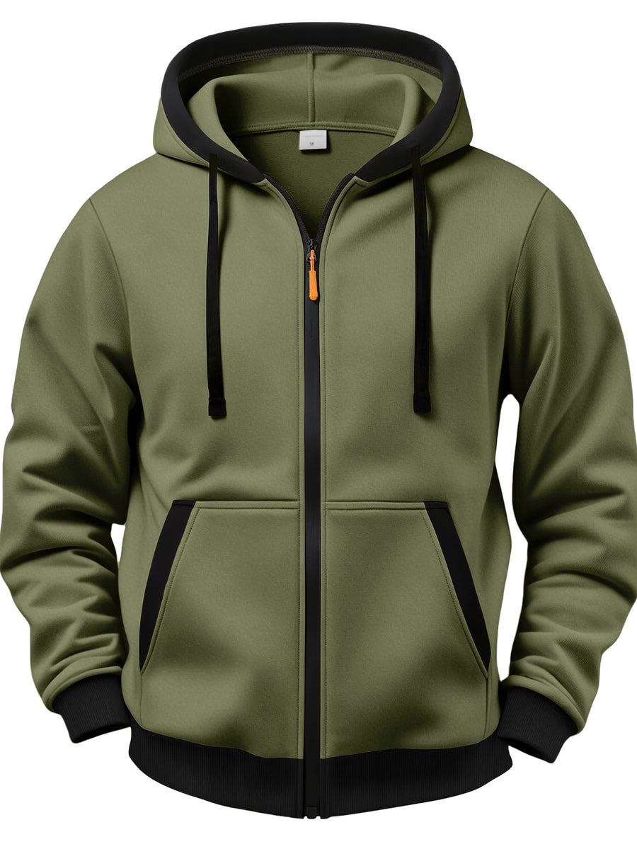 5pcs Set of Color-Blocked Full-Zip Hooded Cardigans, Easy Layered Thick RUN Inspirational English Short Sentence Small Print Loose Drawstring Casual Long Sleeve Jacket - Black + Army Green + Grass Green + Orange + Khaki