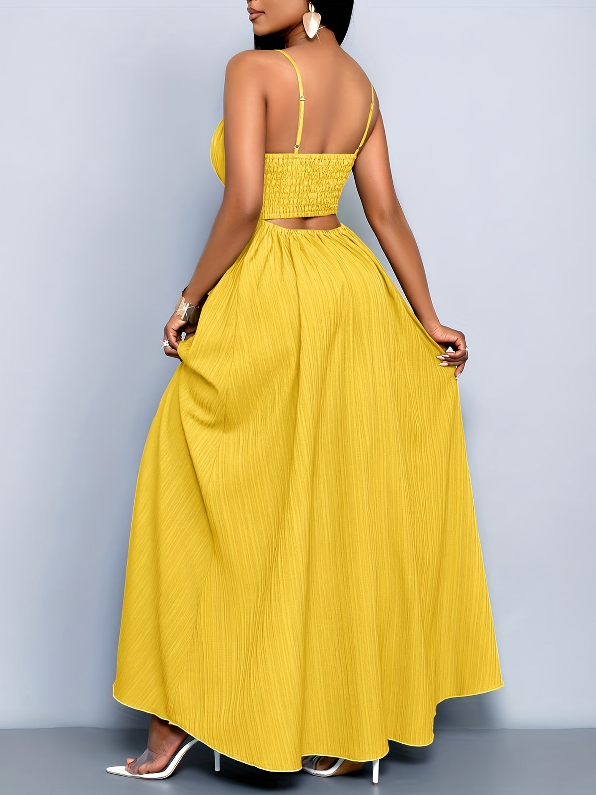 Women's Boho Summer Beach Backless Vacation Maxi DressFlowing Elegant Gown Tropical Dresses for WomenSuitable for Vacation - Yellow