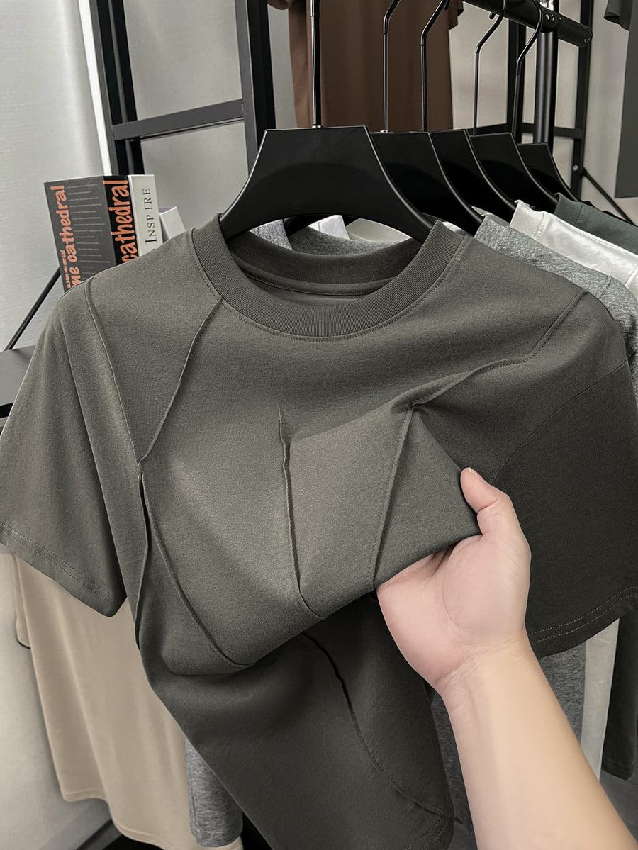 Men'S Spring Summer New Solid Stripe Cross Design Sense No Print Light Luxury Atmospheric Mid-Aged Men'S T-Shirt Short Sleeve Trendy Fashion Easy Style Fashionable Short T-Shirt Premium Comfortable Skin-Friendly Thin Cool Breathable Men'S Pure Offic - Pickle Yellow