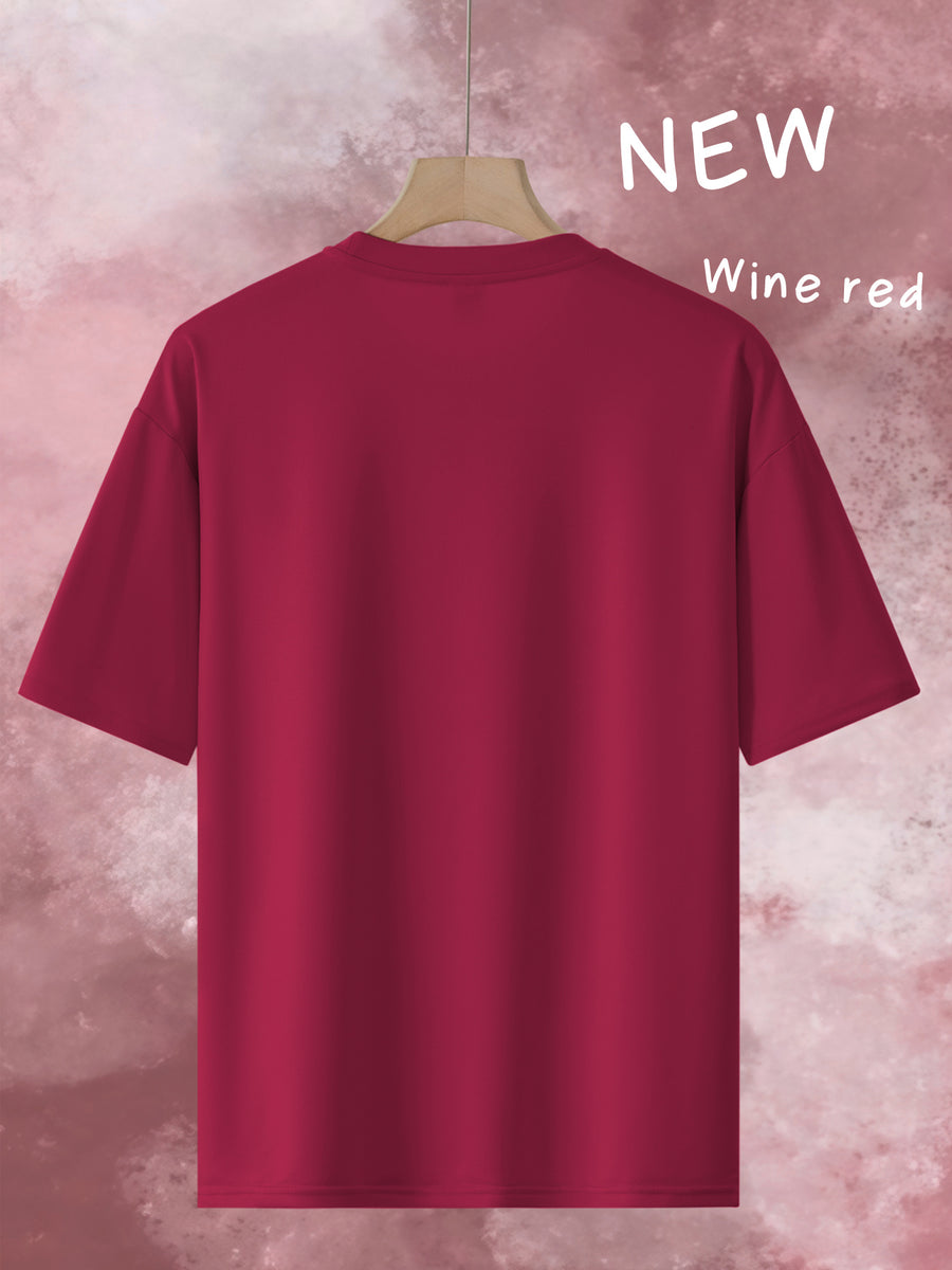 Men's Trendy Loose-Fit Crew Neck T-Shirt, Casual Daily Short-Sleeve Tee, BORG 1956 Vintage Letter Print, Simple and Versatile Top, Suitable as a Gift - Burgundy