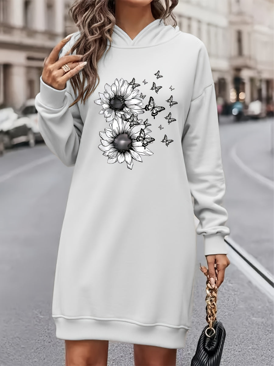Women'S Fashion Letter Print Hooded Sweatshirt Dress Women'S Autumn And Winter High-End Fashionable Street Style Age-Reducing Fleece Color-Blocking Hooded Sweatshirt Casual Top Casual Versatile Hoodie Jacket Pullover Long Sweatshirt Elegant - White