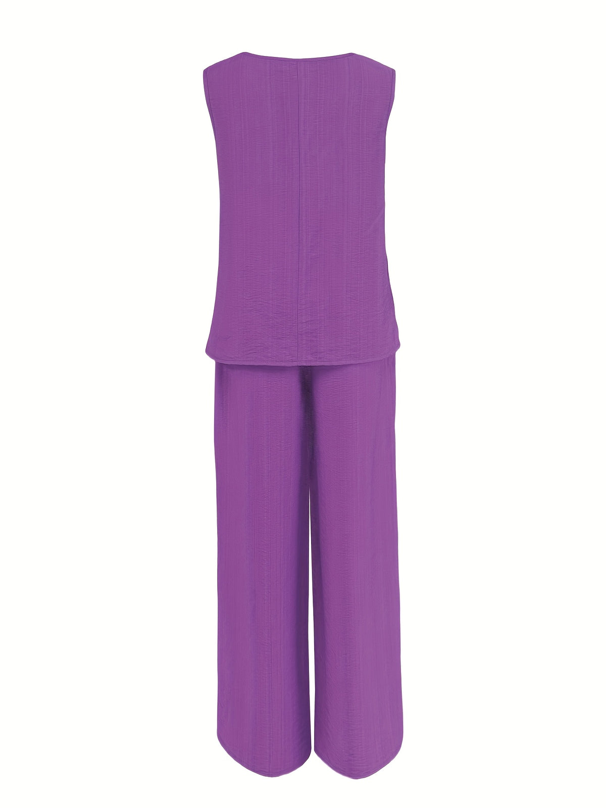 Women's Casual 2pcs Set Solid Color Loose Sleeveless V-Neck Tank Top + Wide-Leg Pants - Purple