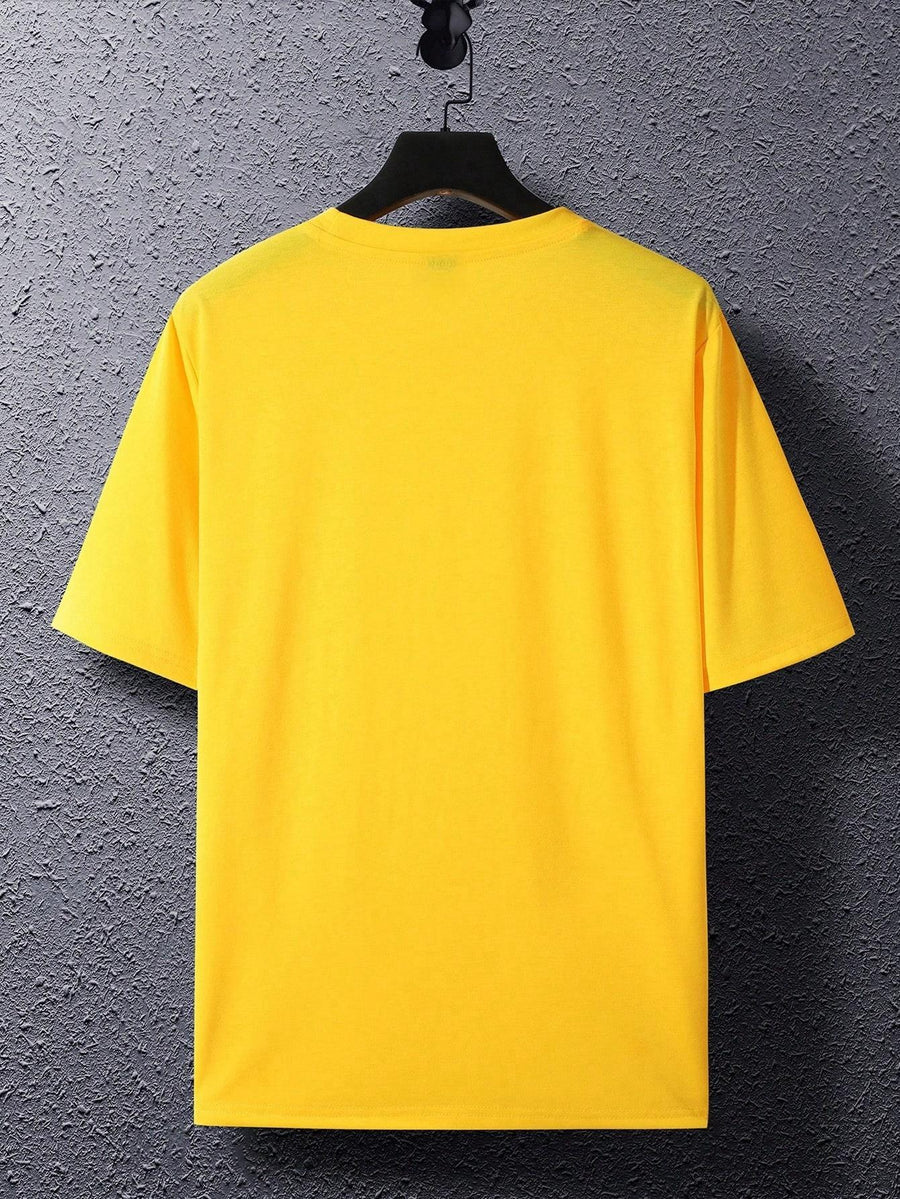 180G, 100%. Men'S Regular Fit Short Sleeve T-Shirt, Print with Location Design, High Fit Rate, All-Season Versatile - Yellow