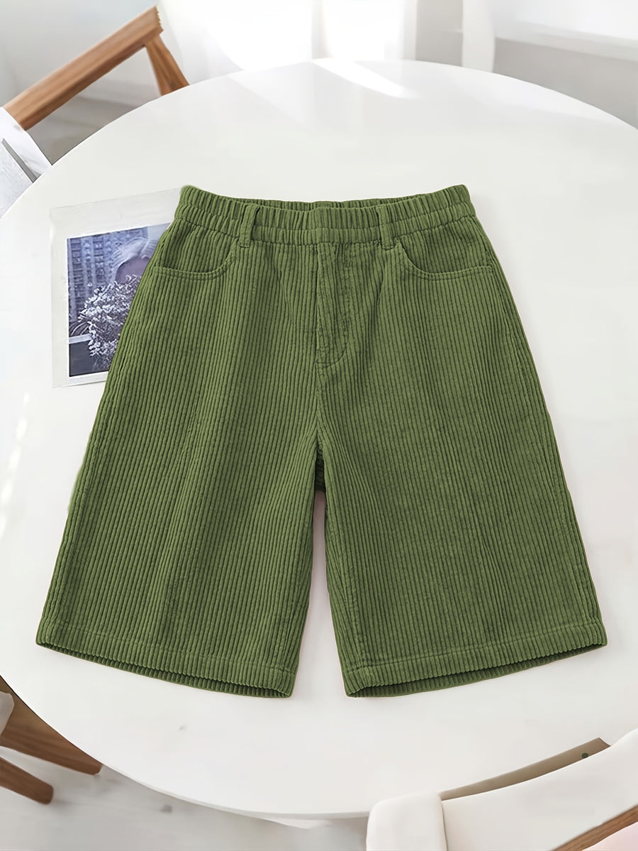 Women's 8-Wale Corduroy Wide Leg Bermuda Shorts, High Waisted Versatile Casual Shorts, Multi-Color Vintage Style, Soft & Stretchy, Suitable for Spring, Summer and Autumn - Olive Green