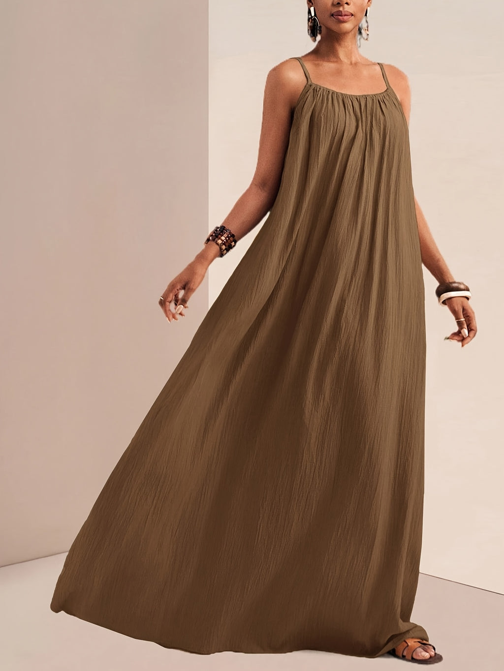 Women'S Solid Color Cami Dress - Dark Brown