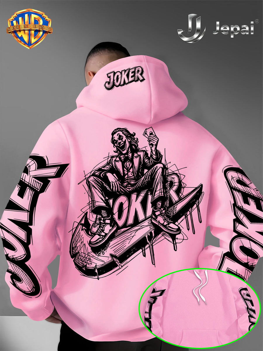Official Warner Bros., Trendy Cool American Street Style DC Classic Character Themed Print Hoodie, American Street Style Unisex Long Sleeve Top, Suitable for Daily And Outdoor Activities, Ideal Warm Outerwear Choice for Autumn And Winter! - Pink Color