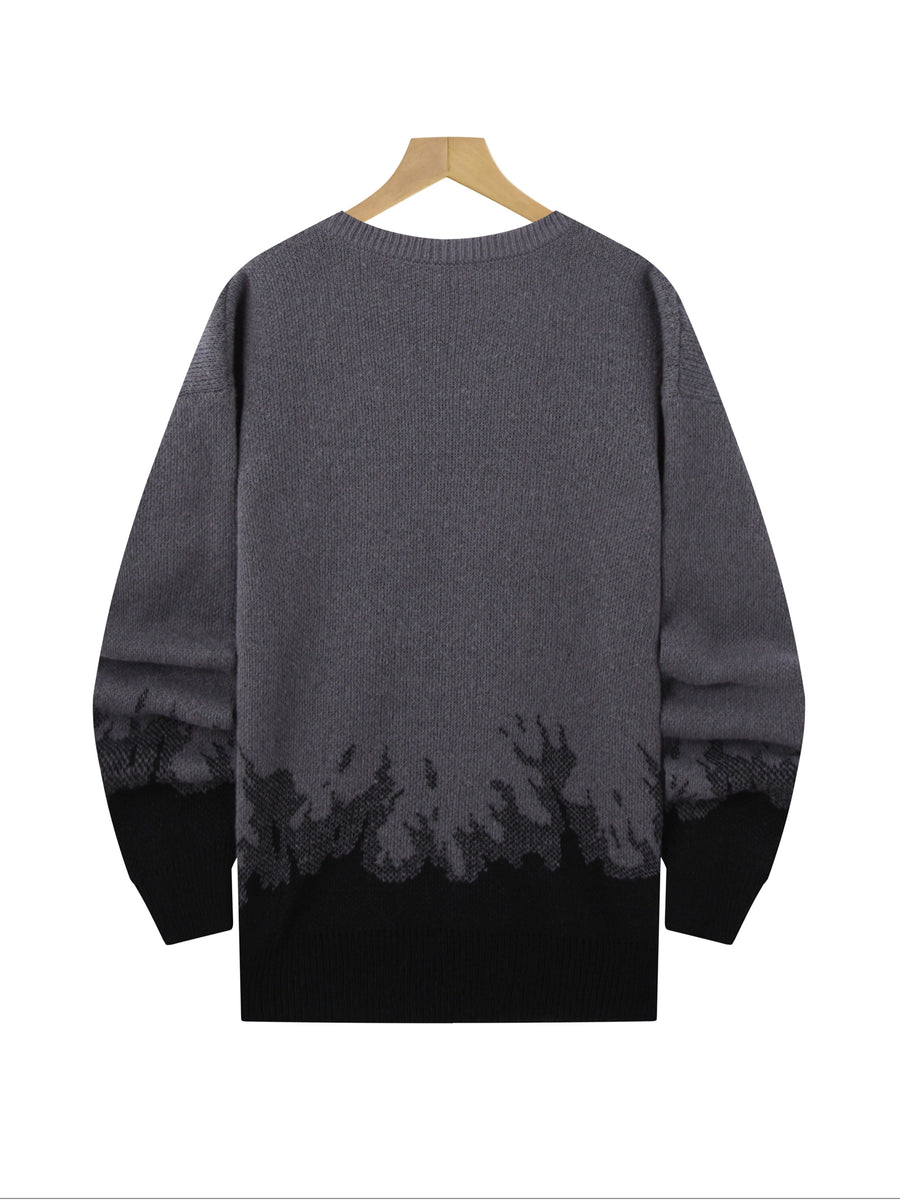 American High Street Gradient Flame Sweater | Trendy Design Knit Top - Black