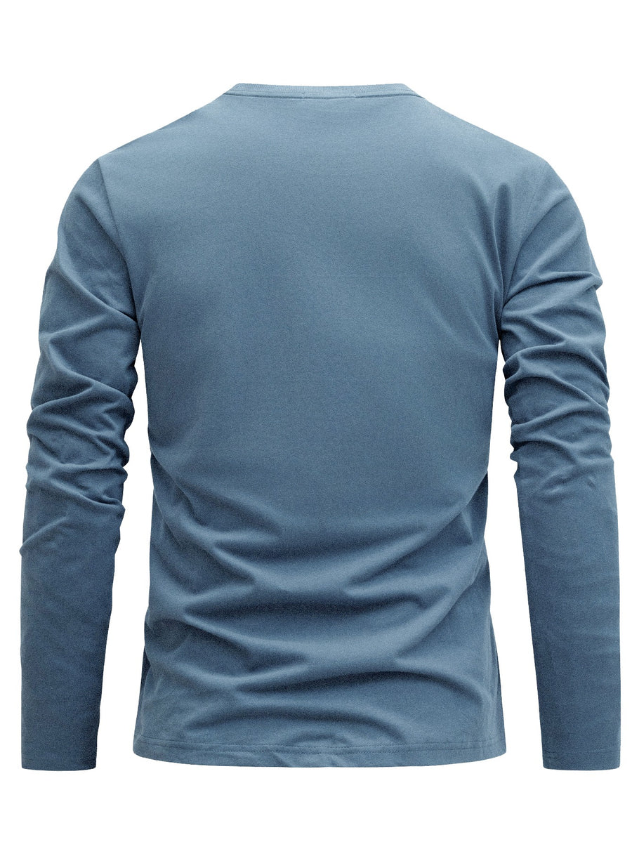 100% Cotton Men's T-Shirt, Spring Long Sleeve Thin Top, Trendy, Fashionable, Simple, Casual, Versatile, Suitable for Commuting and Daily Wear, Geometric Line Pattern, Stylish, Elegant, , and Fun - Blue