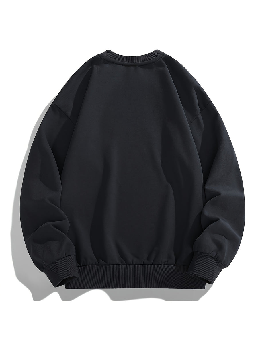 Men'S Crew Neck Sweatshirt, Spring Autumn Streetwear Letter Graffiti Print Pullover Top, Youth Loose Casual Versatile Long Sleeve Basic Undershirt - Black