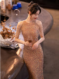 Stunning Evening Gown Women'S New High-End Light Luxury Niche Premium Sense Banquet Annual Meeting Temperament Socialite Fishtail Dress Host Adult Ceremony Graduation Gift Party Dress Dress - Rose Golden