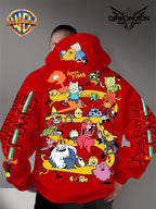 Warner Official Men's Hoodie, Adventure Treasure Full Character Gathering Adventure Print Design, Machine Washable, Warm and Casual for Autumn and Winter, Daily Drawstring Hoodie, Multifunctional Sports and Casual Loose Fit - Red