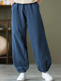 Loose and Breathable Vintage High-waist Tapered Patchwork Casual Wide-leg Long Pants Solid Color Casual Lantern Pants - Sea Blue