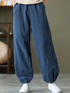 Loose and Breathable Vintage High-waist Tapered Patchwork Casual Wide-leg Long Pants Solid Color Casual Lantern Pants - Sea Blue